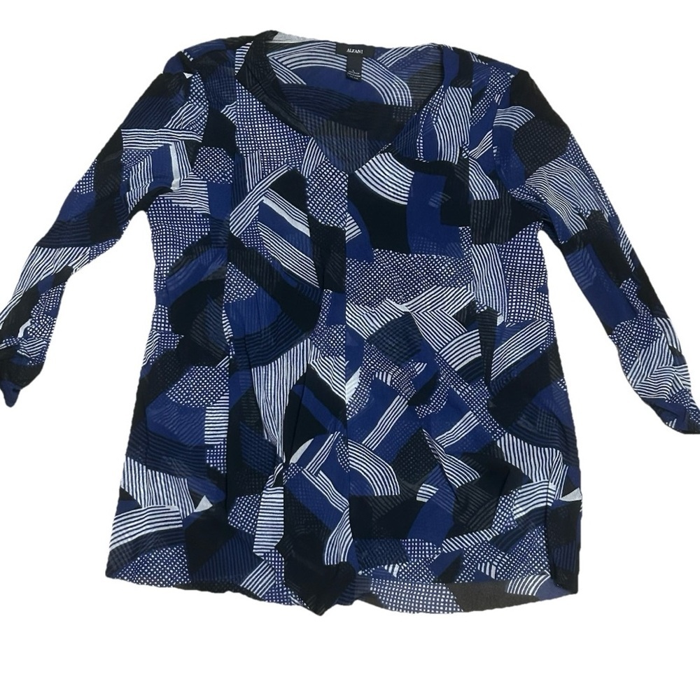 Women's Alfani Blouse Size Large Blue Black Patterned